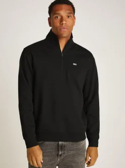 New Tommy Jeans 1/4 Zip Mock Neck Fleece Sweatshirt, , M Black