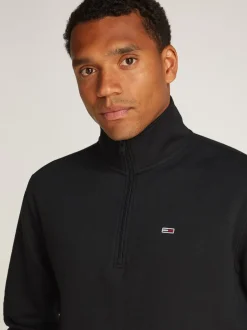 New Tommy Jeans 1/4 Zip Mock Neck Fleece Sweatshirt, , M Black