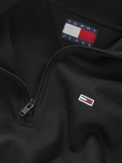 New Tommy Jeans 1/4 Zip Mock Neck Fleece Sweatshirt, , M Black