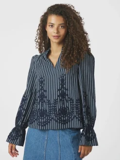 Neo Noir Amara Stripe Emb Bluse, , 40*Dame Bluser & Skjorter