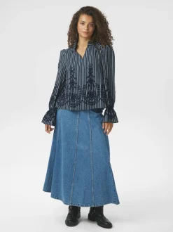 Neo Noir Amara Stripe Emb Bluse, , 40*Dame Bluser & Skjorter