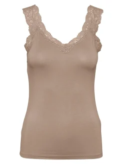 Pieces Barbera Lace Top, , L Warm Taupe