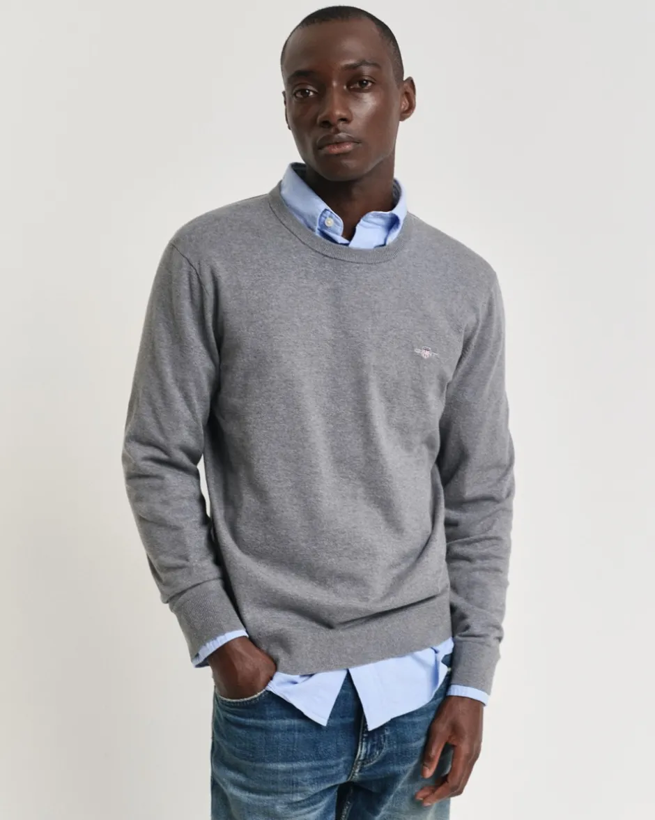 Hot GANT Basic Crewneck Sweater, , M Dark Grey Melange