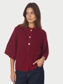 Clearance Neo Noir Benuta Fluffy Knit Cardigan, , 40 Dark Red
