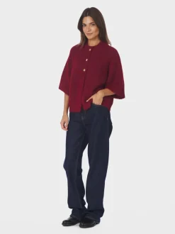 Clearance Neo Noir Benuta Fluffy Knit Cardigan, , 40 Dark Red
