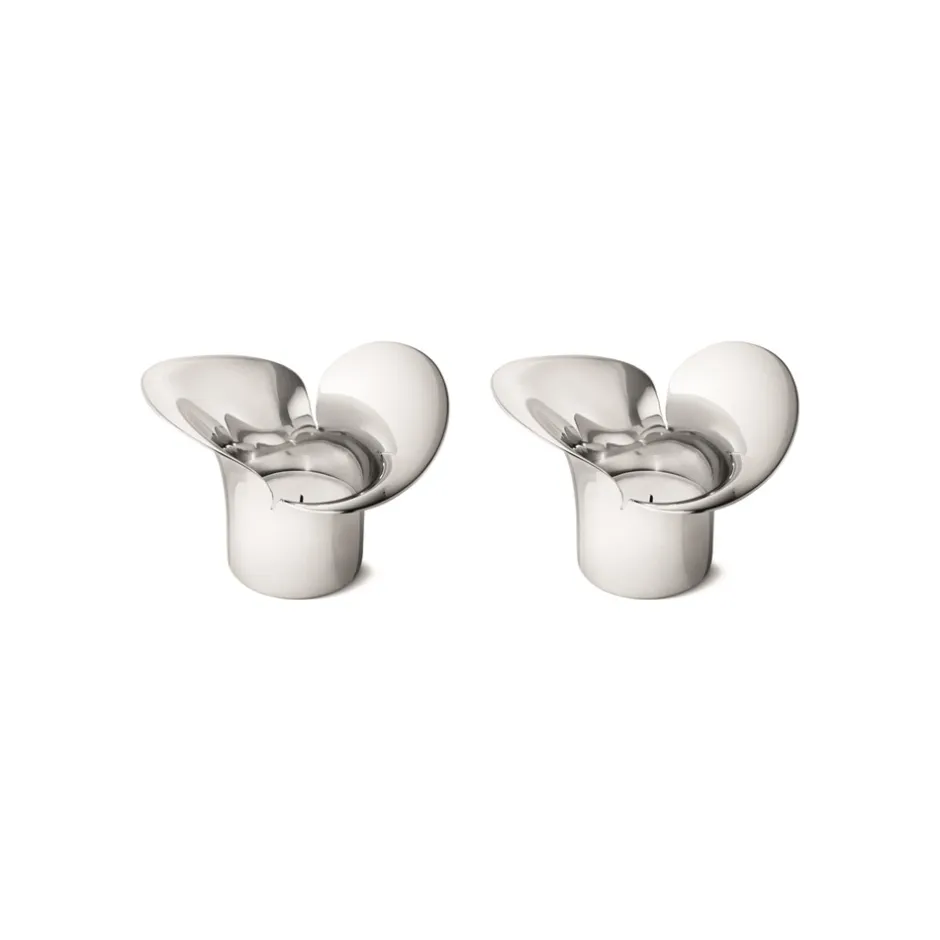 Outlet Georg Jensen Bloom Botanica 2-Pak Fyrfadsstage, Sølv Stål