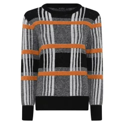 Outlet Micha Bold Check Striktrøje, , L Apricot/Black