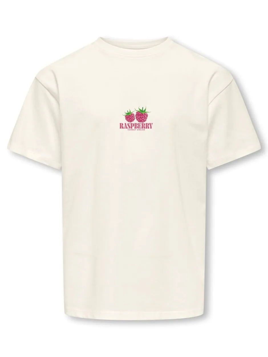 KIDS ONLY Carina Life Loose Printed T-shirt, , 146-152 cm Cloud Dancer Raspberry
