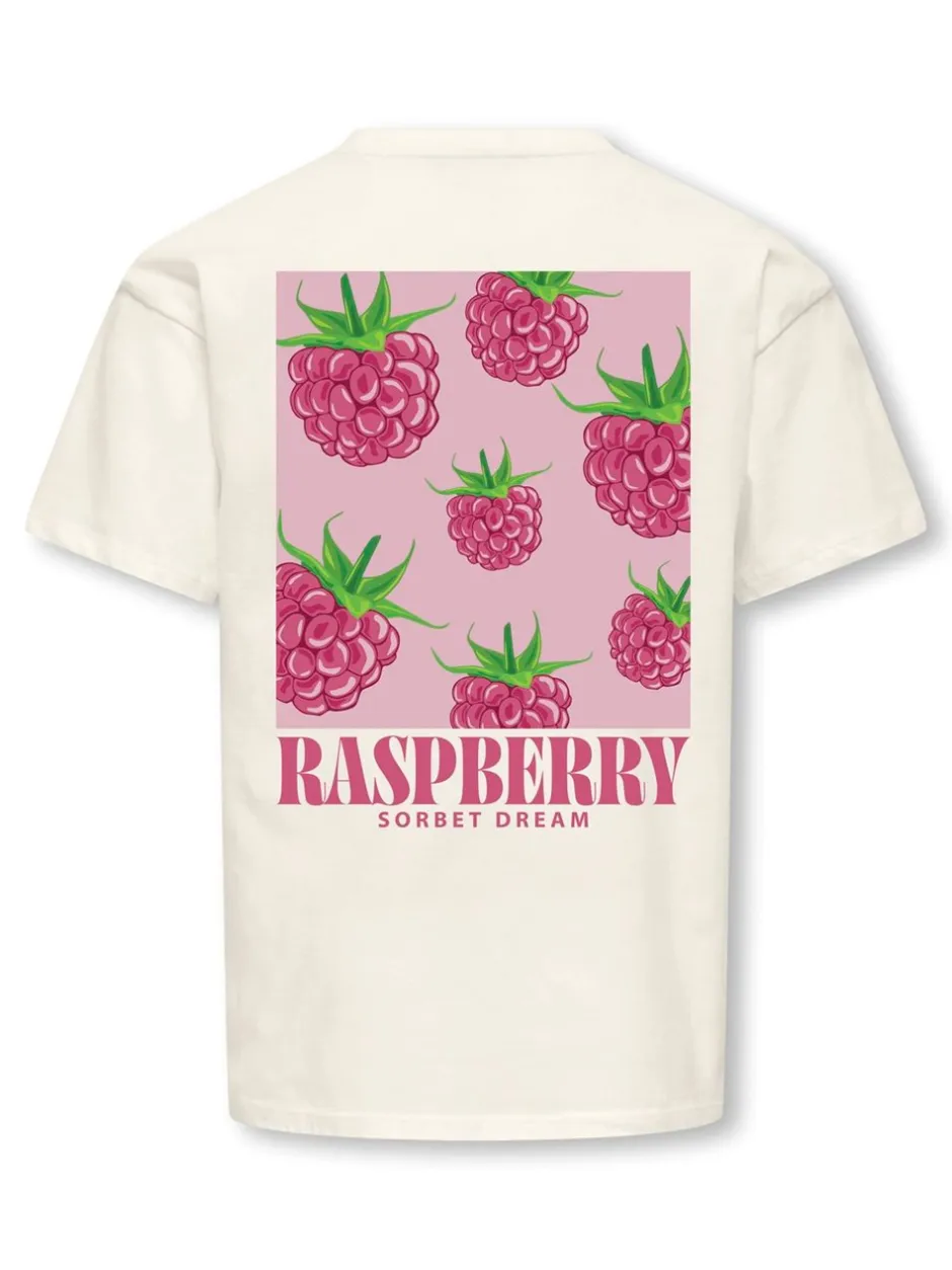 KIDS ONLY Carina Life Loose Printed T-shirt, , 146-152 cm Cloud Dancer Raspberry