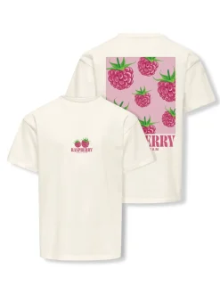 KIDS ONLY Carina Life Loose Printed T-shirt, , 146-152 cm Cloud Dancer Raspberry