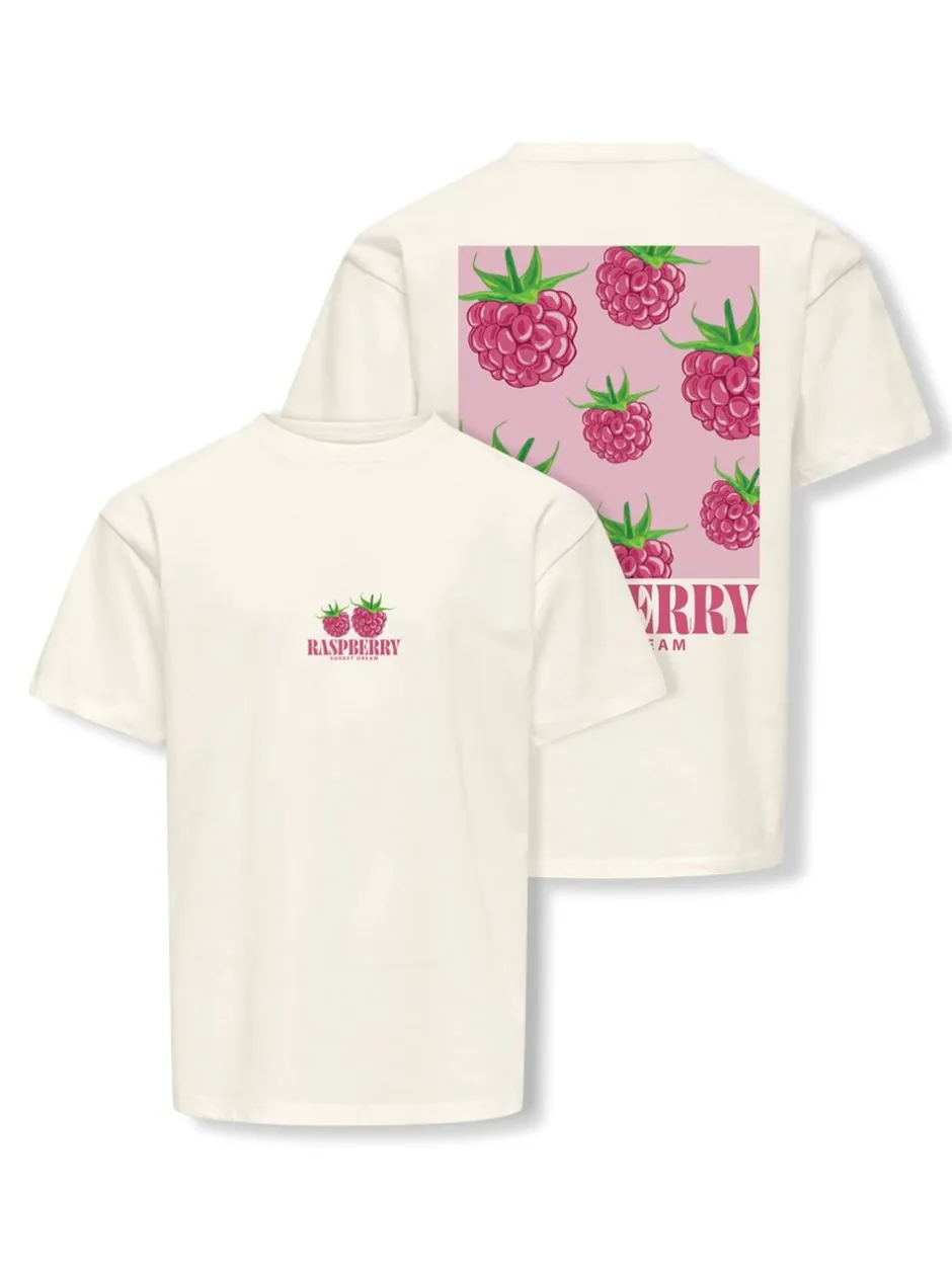 KIDS ONLY Carina Life Loose Printed T-shirt, , 146-152 cm Cloud Dancer Raspberry
