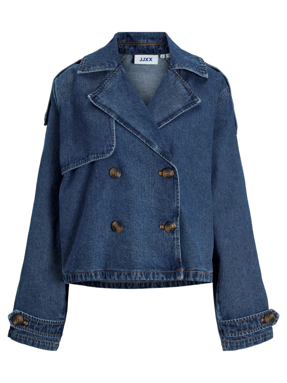 New JJXX Carlie Short Denim Trenchcoat, , L Medium Blue Denim