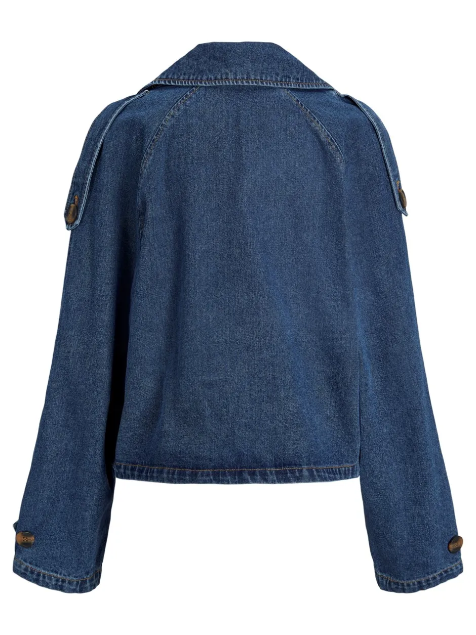 New JJXX Carlie Short Denim Trenchcoat, , L Medium Blue Denim