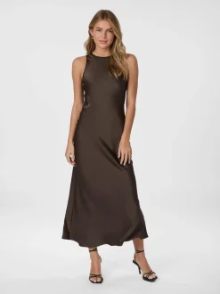 Clearance Neo Noir Celinie Heavy Sateen Kjole, , 36 Dark Brown