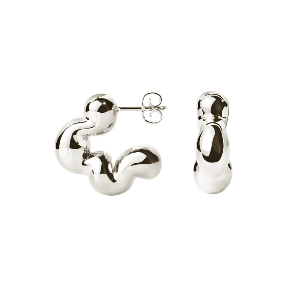 Clearance Camille Brinch Cloudy Puffer Hoops, Silver