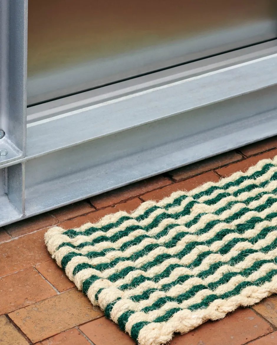 Outlet HAY Coco Stripe Wave Dørmåtte, Dark Green/White