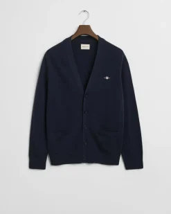 Discount GANT Cotton V-Neck Cardigan, , XXL Evening Blue