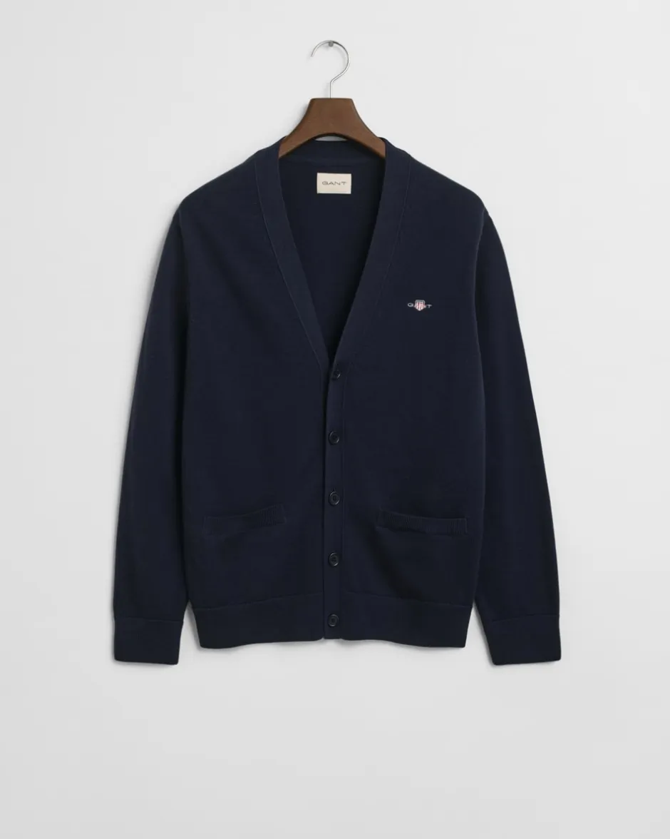 Discount GANT Cotton V-Neck Cardigan, , XXL Evening Blue