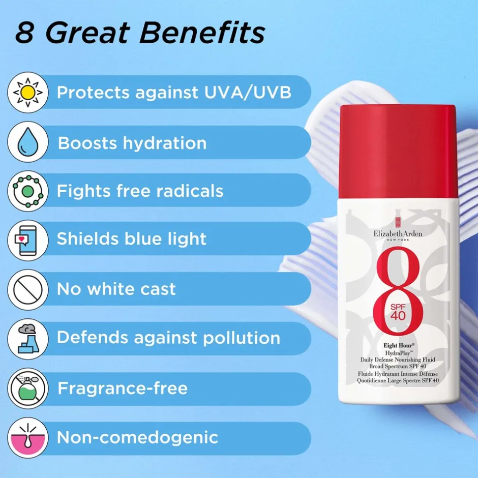 Elizabeth Arden Eight Hour HydraPlay™ Daily Defense Nourishing Fluid, , 50 ml* Solbeskyttelse