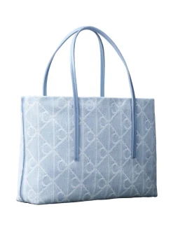 Clearance Calvin Klein Emblem Denim Small Tote Bag, Denim JQD Light Wash
