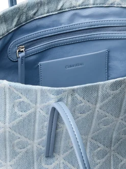 Clearance Calvin Klein Emblem Denim Small Tote Bag, Denim JQD Light Wash