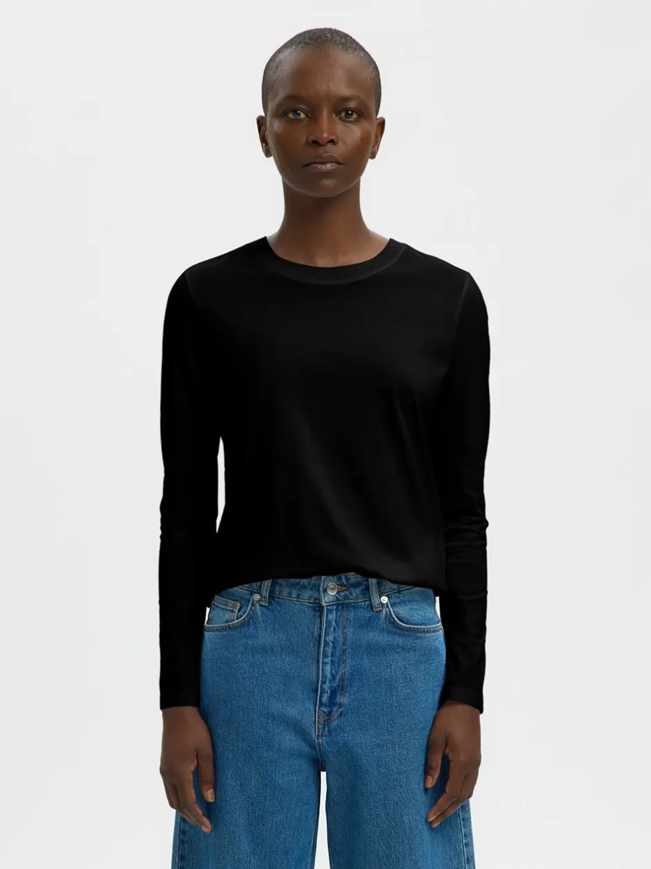 Online Selected Women Essential Langærmet T-shirt, , M Black
