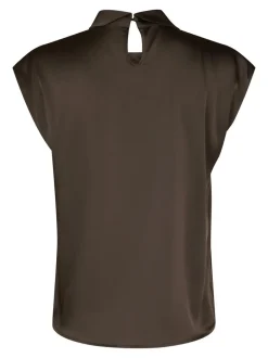 Discount Neo Noir Fleur Drapy Satin Bluse, , 40 Dark Brown