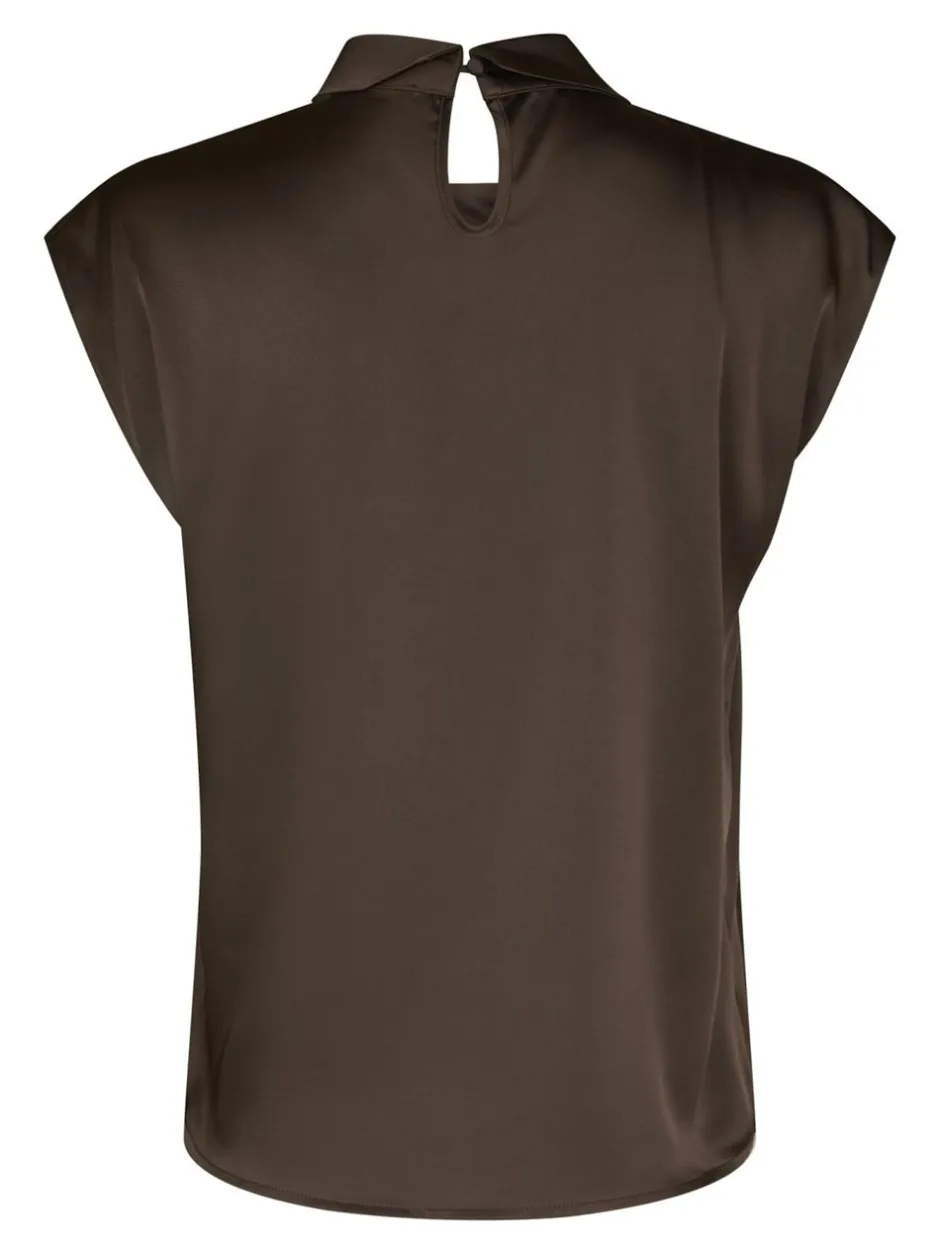 Discount Neo Noir Fleur Drapy Satin Bluse, , 40 Dark Brown