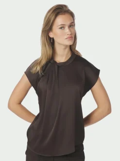 Discount Neo Noir Fleur Drapy Satin Bluse, , 40 Dark Brown