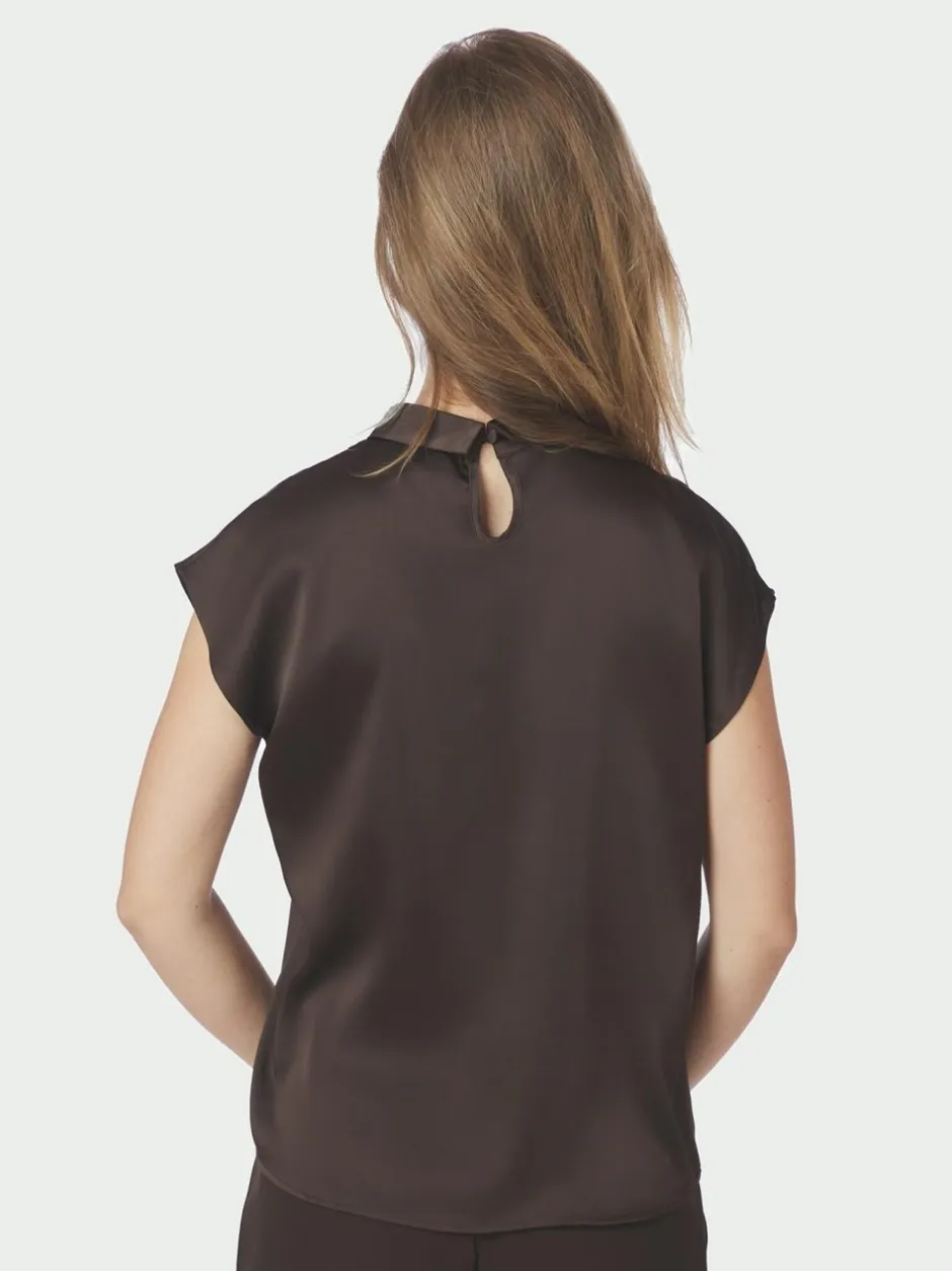 Discount Neo Noir Fleur Drapy Satin Bluse, , 40 Dark Brown
