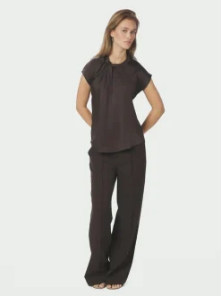 Discount Neo Noir Fleur Drapy Satin Bluse, , 40 Dark Brown