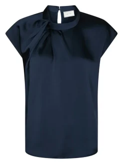 Neo Noir Fleur Drapy Satin Bluse, , 38 Navy