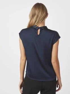 Neo Noir Fleur Drapy Satin Bluse, , 38 Navy