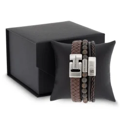 Clearance Steel & Barnett Gift Set Premium Triple Armbånd, , M Brown