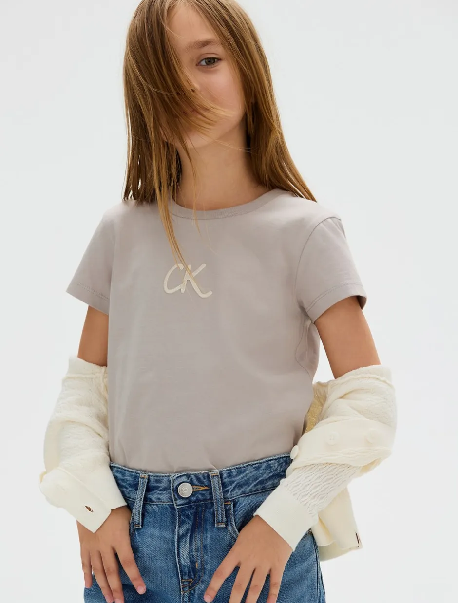 Discount Calvin Klein Glitter Slim T-shirt, , 152 cm Mourning Dove