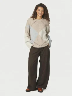 Best Neo Noir Inga Check Fluff Knit Striktrøje, , 36 Beige Melange