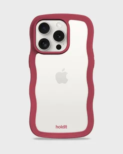 Best holdit Iphone 14 Pro Max Transparent Wavy Cover, Red Velvet/Transparent