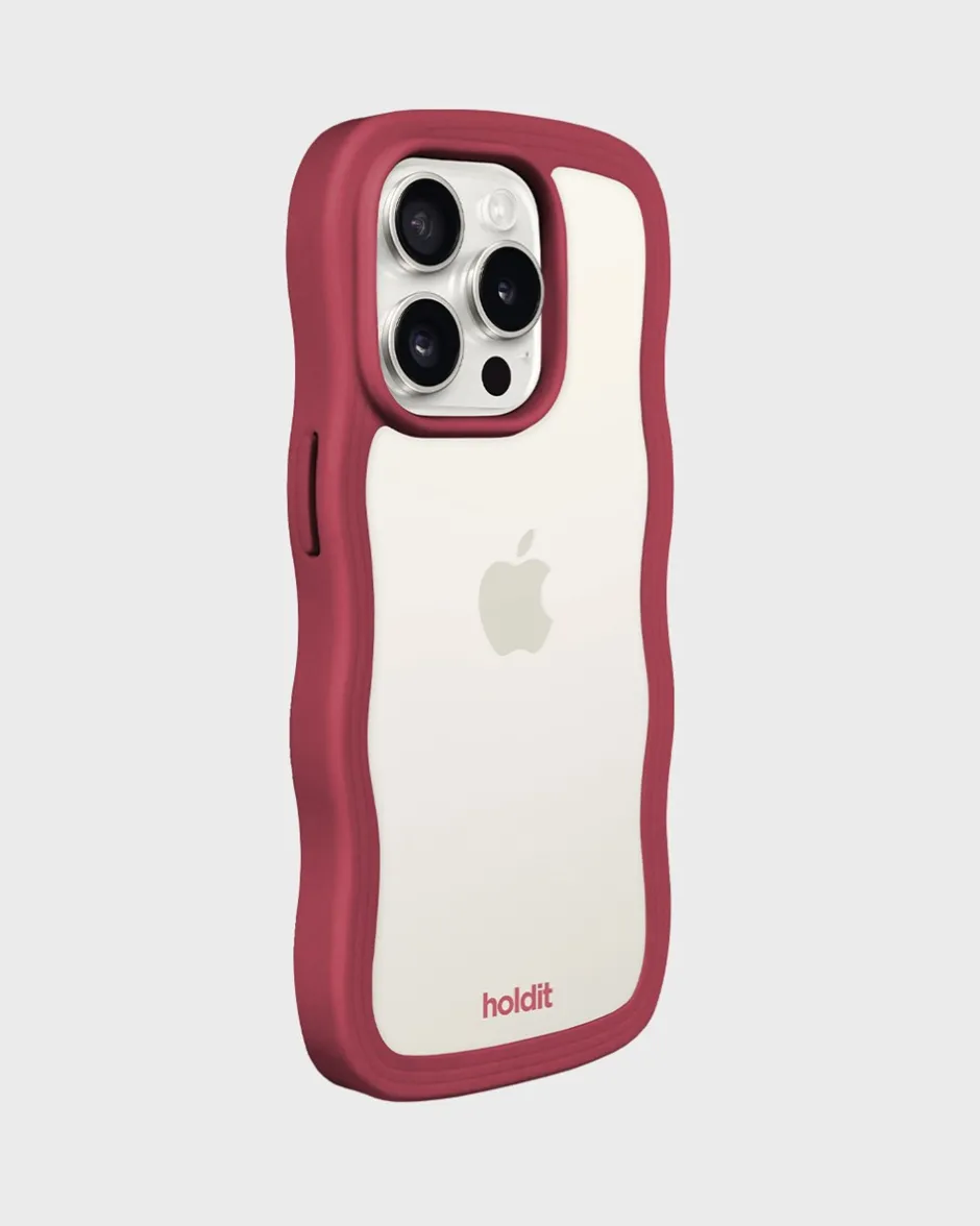 Best holdit Iphone 14 Pro Max Transparent Wavy Cover, Red Velvet/Transparent