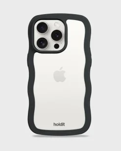 Best holdit Iphone 15 Pro Transparent Wavy Cover, Black/Transparent