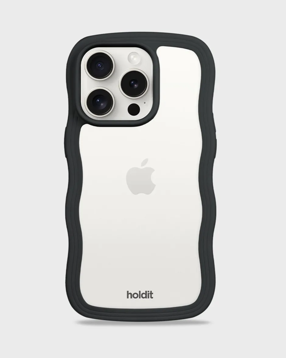 Best holdit Iphone 15 Pro Transparent Wavy Cover, Black/Transparent