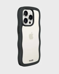 Best holdit Iphone 15 Pro Transparent Wavy Cover, Black/Transparent
