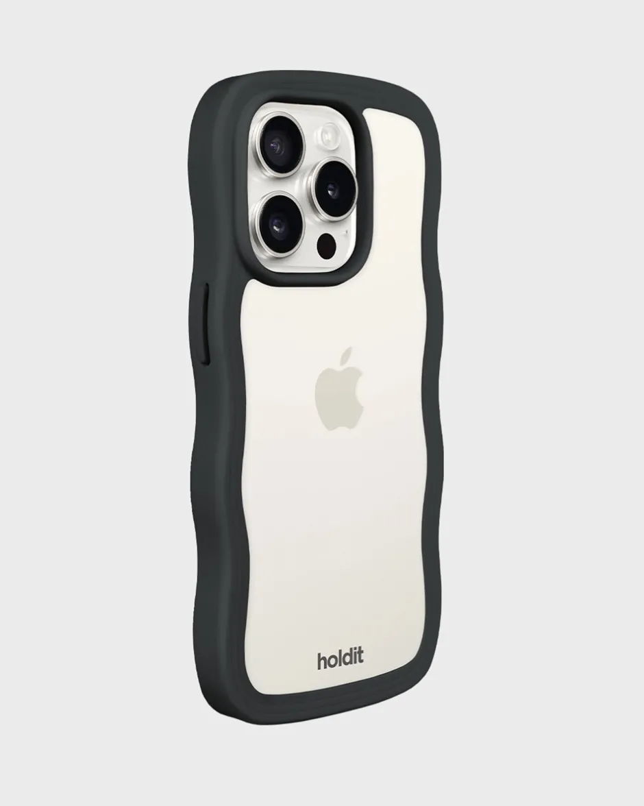 Best holdit Iphone 15 Pro Transparent Wavy Cover, Black/Transparent