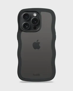 Best holdit Iphone 15 Pro Transparent Wavy Cover, Black/Transparent