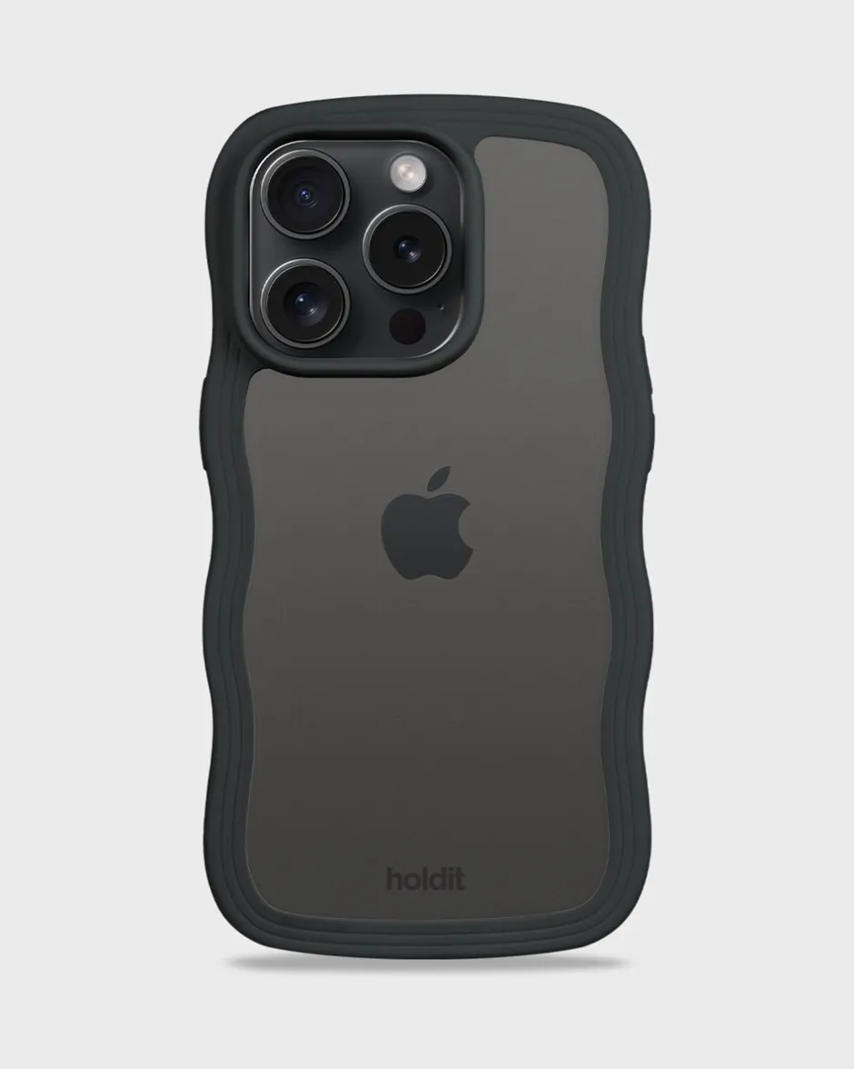 Best holdit Iphone 15 Pro Transparent Wavy Cover, Black/Transparent