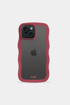 Best holdit Iphone 15/14/13 Transparent Wavy Cover, Red Velvet/Transparent