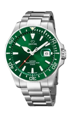 Best Jaguar J860 Herreur, Stål/Grøn, 43 mm Sølv/Grøn