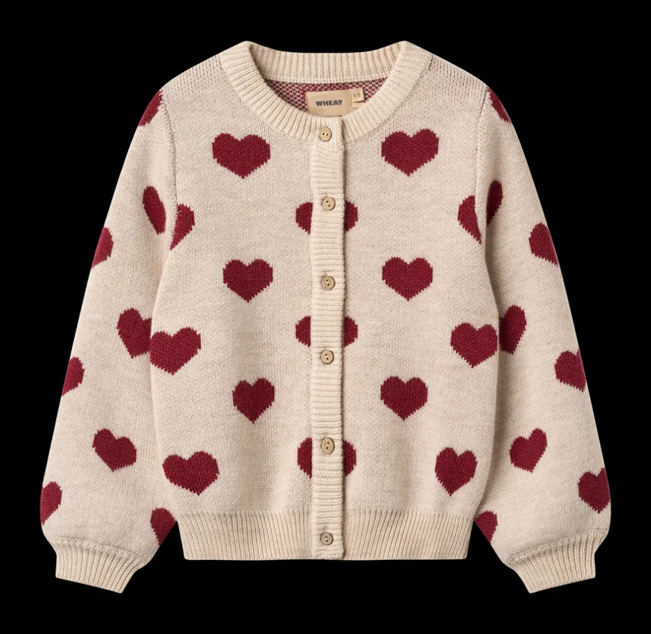 Wheat Jacquard Hearts Cardigan, , 116 cm*Børn Cardigans