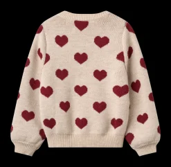 Wheat Jacquard Hearts Cardigan, , 116 cm*Børn Cardigans