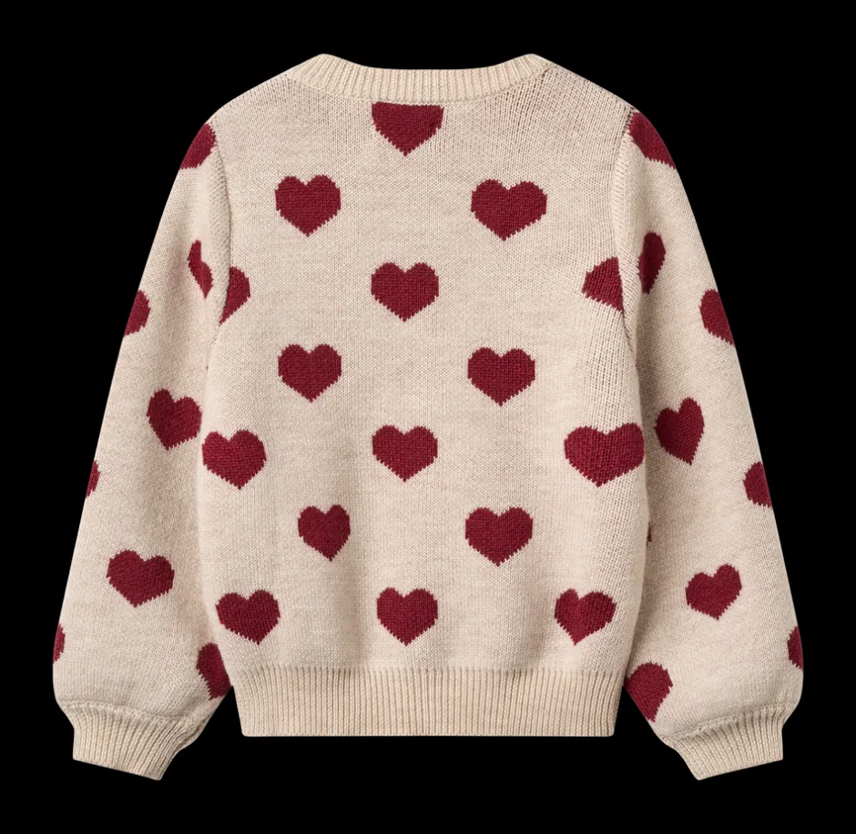 Wheat Jacquard Hearts Cardigan, , 116 cm*Børn Cardigans
