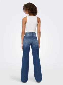 Best ONLY Juicy Højtaljede Jeans, , W32/L32 Dark Blue Denim